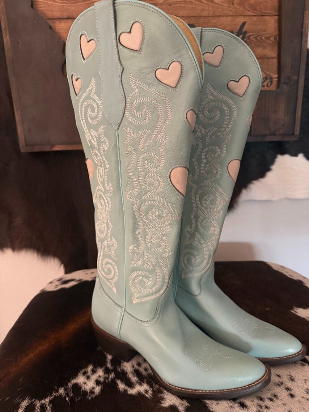 Justin - Heart Inlay Tall Western Boots - W7.5 ($290 MSRP)
